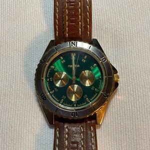 Vintage 90s Nautica Emerald Dial Quartz Diver Watch Used needs battery